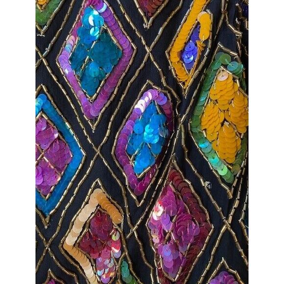 New Original VTG Medium Mary McFadden Multicolor Silk Chiffon Sequined Jacket - Picture 6 of 16
